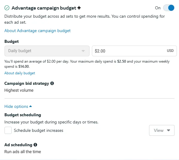 Campaign Budget Options
