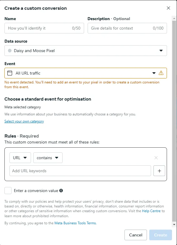 Setting up conversion tracking on Facebook
