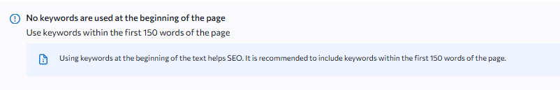 add keywords in first 150 words of the content