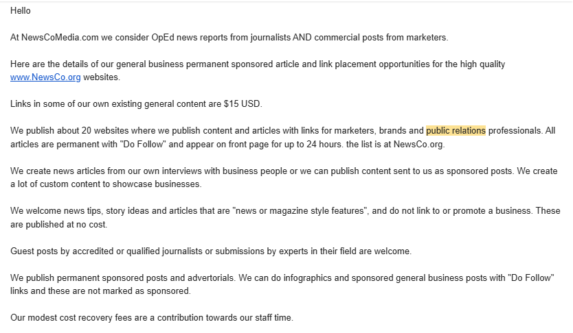 content outreach request