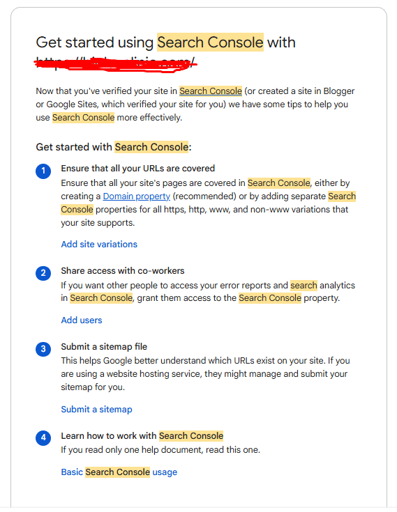 first time google search console email after setup