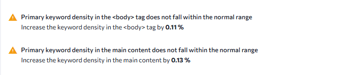 primary keywords in content