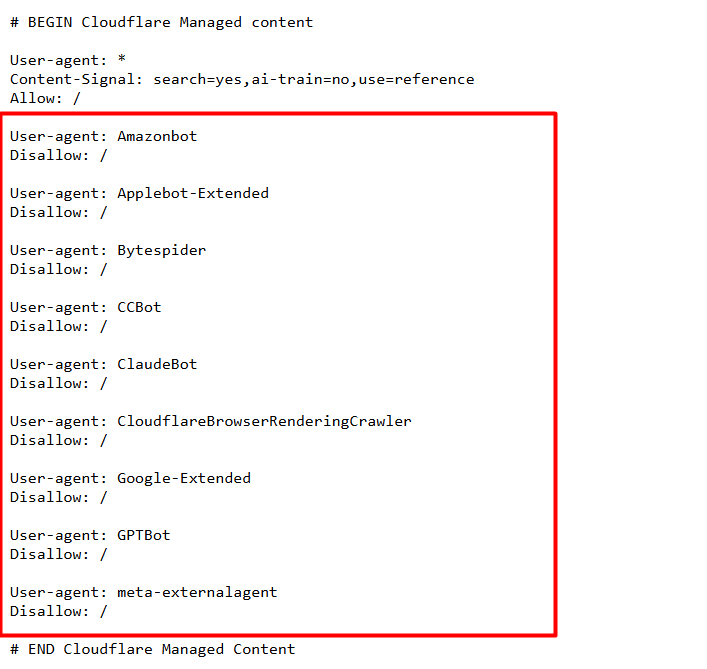 robots.txt file blocking ai bots