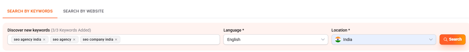 Ubersuggest keyword screen showing multiple seed keywords entered with the United States selected as the target market.