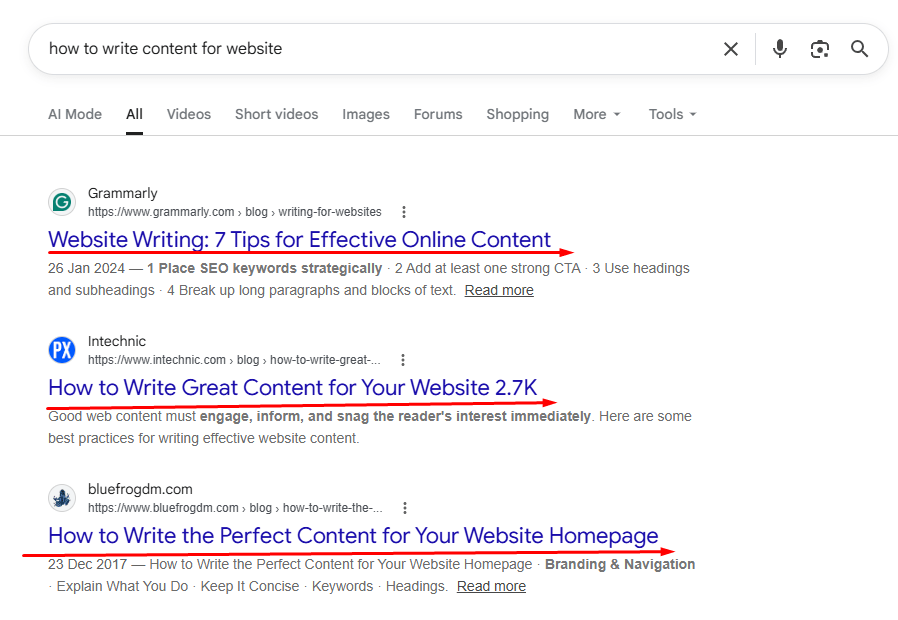 google-serp-informational-intent-content-writing